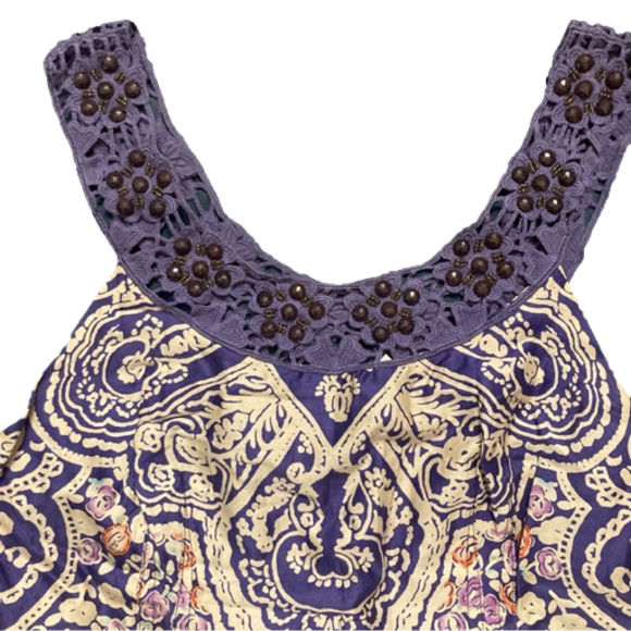 Free People Dresses & Skirts - Free People Beaded Purple Paisley Print Dress, 8